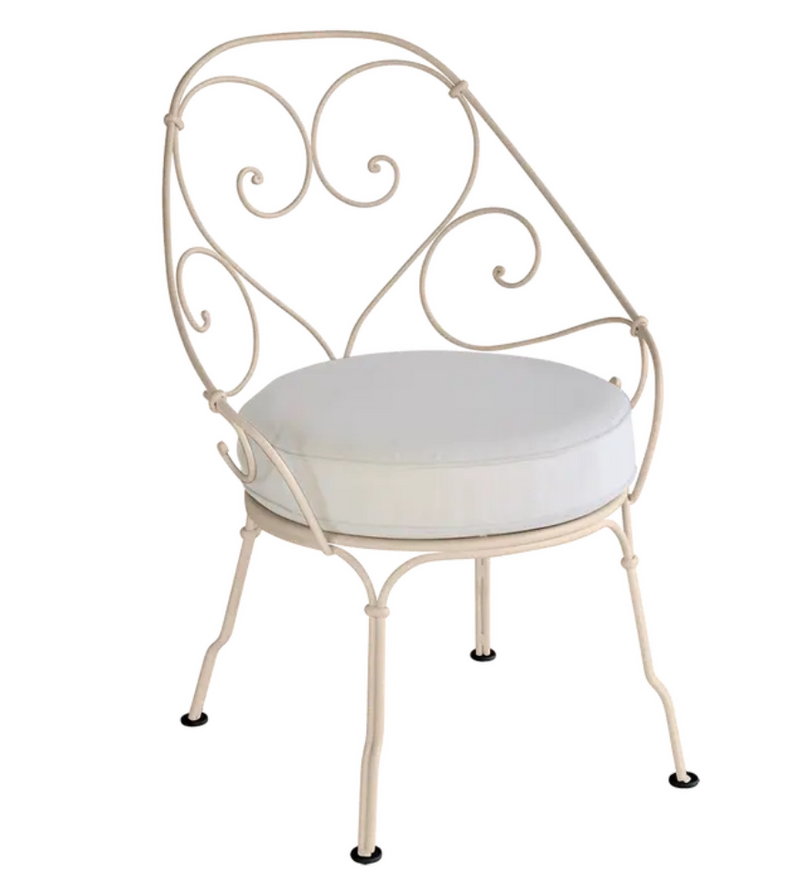 Load image into Gallery viewer, Fermob 1900 Carbriolet outdoor armchair in nutmeg and off-white metal with a sleek, modern design for garden or patio.

