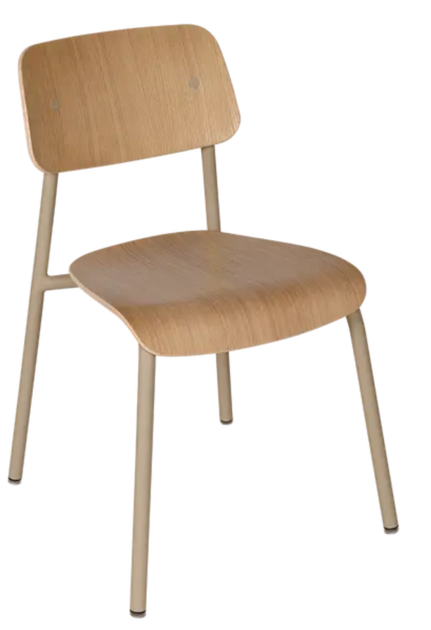 Load image into Gallery viewer, Nutmeg Fermob Studie Oak Chair with a curved wooden seat and backrest, suitable for office, restaurant, or home use.
