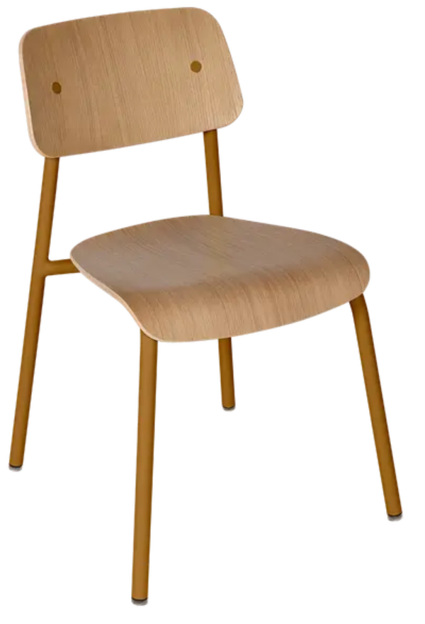Load image into Gallery viewer, Fermob Studie Oak Chair with natural wooden finish, suitable for office, restaurant, and home settings, showcasing its stylish design.
