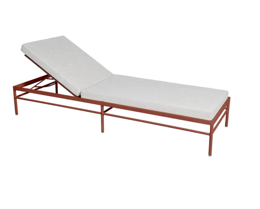 Fermob Rivage luxury sunlounger with ochre wicker and metal frame, outdoor lounge chair for relaxing in the sun