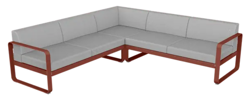 Load image into Gallery viewer, Ochre and grey Fermob Bellevie outdoor sofa composition 2 modular lounge set with sleek cushions and modern design.
