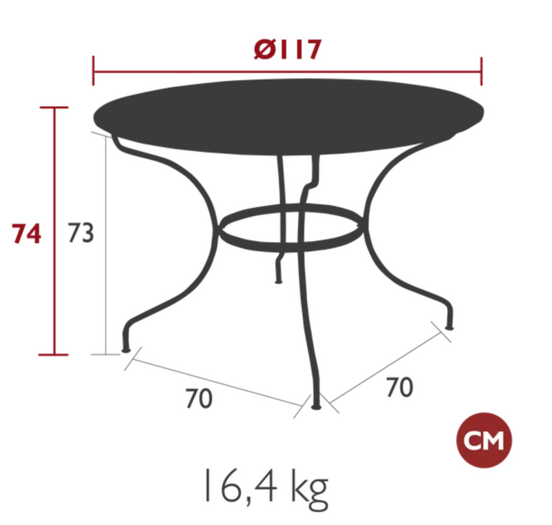 Load image into Gallery viewer, Fermob OPÉRA+ outdoor metal table, 117 cm diameter, six-seater with sleek design for patio or garden seating.

