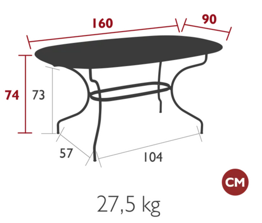 Fermob OPÉRA+ oval metal outdoor table, 160 x 90 cm, six-seater with sleek design and durable outdoor finish.