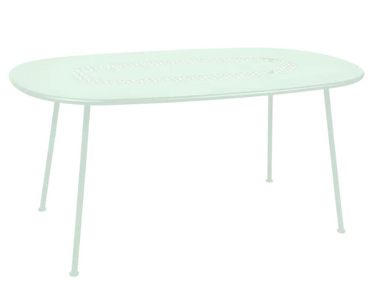 Fermob Lorette oval metal outdoor dining table, 160 x 90 cm, with a sleek design and sturdy metal frame.