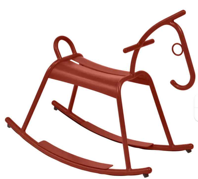 Load image into Gallery viewer, White Fermob ADADA rocking horse for kids, part of kids corner restaurant furniture, suitable for waiting area or play space.
