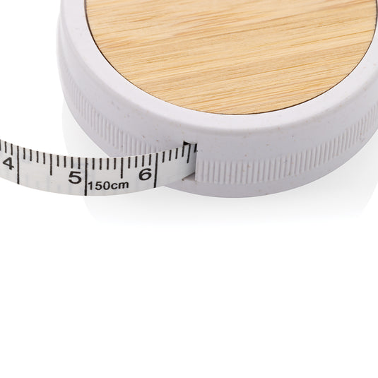 XD Collection RCS recycled plastic and bamboo tailor tape, eco-friendly measuring tool with plastic and bamboo materials.