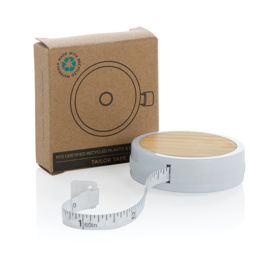 XD Collection RCS recycled plastic and bamboo tailor tape, measuring tape in eco-friendly materials, suitable for sewing and tailoring.