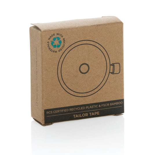 XD Collection RCS recycled plastic and bamboo tailor tape, measuring tape for sewing and tailoring, eco-friendly tool.