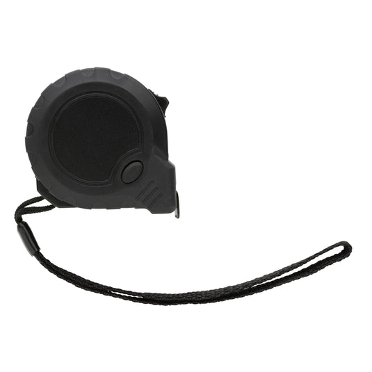 XD Collection RCS recycled plastic 3M/16 mm tape measure with stop button, tool and torch accessory, shown in close-up image.