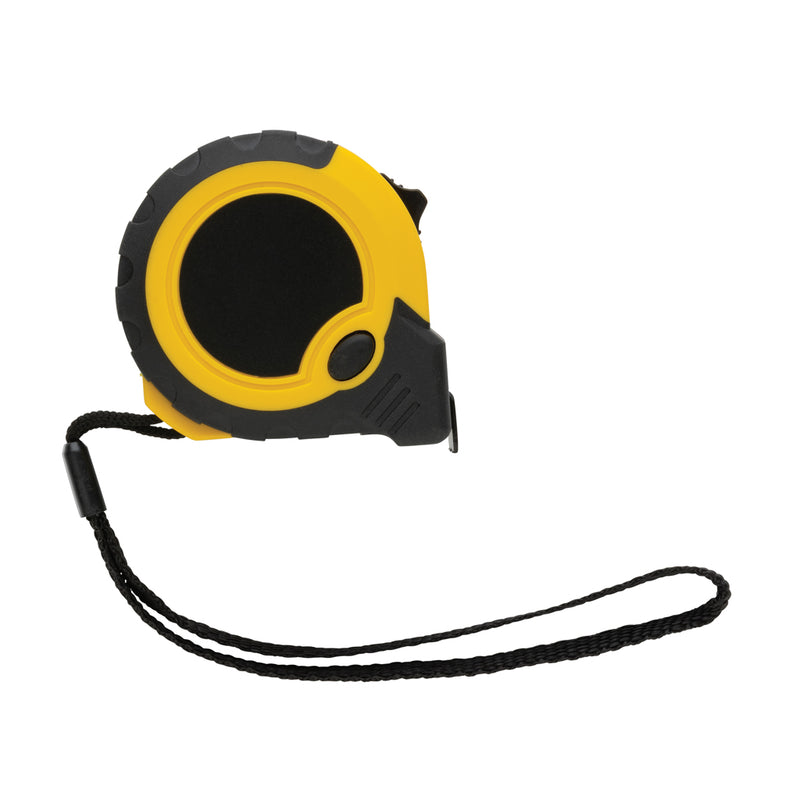 Load image into Gallery viewer, XD Collection RCS recycled plastic 3M/16 mm tape with stop button, tools and torches, close-up of the tape and stop button
