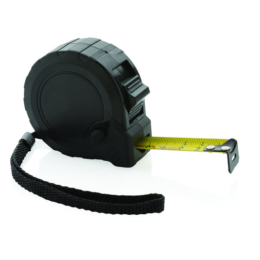 XD Collection RCS recycled plastic 5m/19mm tape with stop button, a durable tool for measuring and marking tasks.