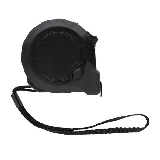XD Collection recycled plastic 5m/19mm tape measure with stop button, compact tools and torches accessory.