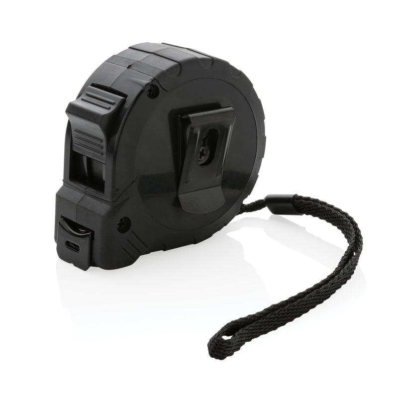 Load image into Gallery viewer, XD Collection RCS recycled plastic 5M/19mm tape measure with stop button, showing the tape reel and stop mechanism.
