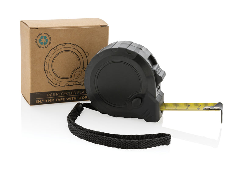 Load image into Gallery viewer, XD Collection RCS recycled plastic 5M 19mm tape measure with stop button, tools and torches, durable plastic construction
