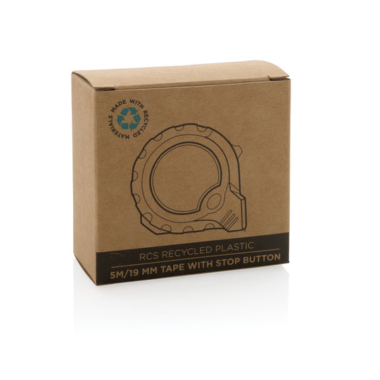 XD Collection RCS recycled plastic 5M, 19mm tape measure with stop button, durable tools and torches for precise measurements