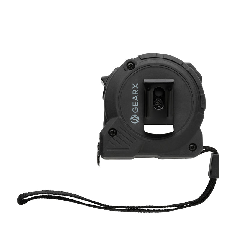 Load image into Gallery viewer, Gear X 5M measuring tape with slow/fast retract function, durable tools and torches, shown extended with tape reel and grip.
