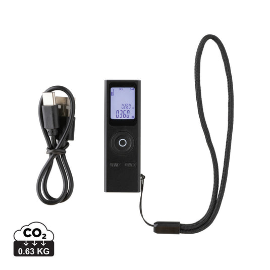 Gear X RCS recycled aluminum 30m laser measure tool, compact and durable for precise distance measurements.