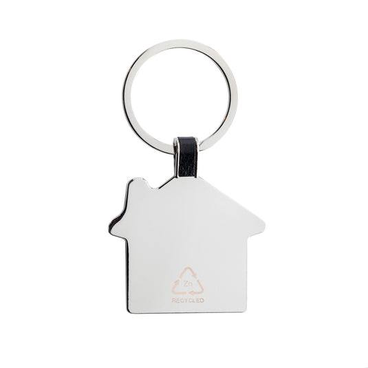 Recycled zinc alloy house keyring from XD Collection on a lanyard, featuring a sleek, durable design with engraved details.