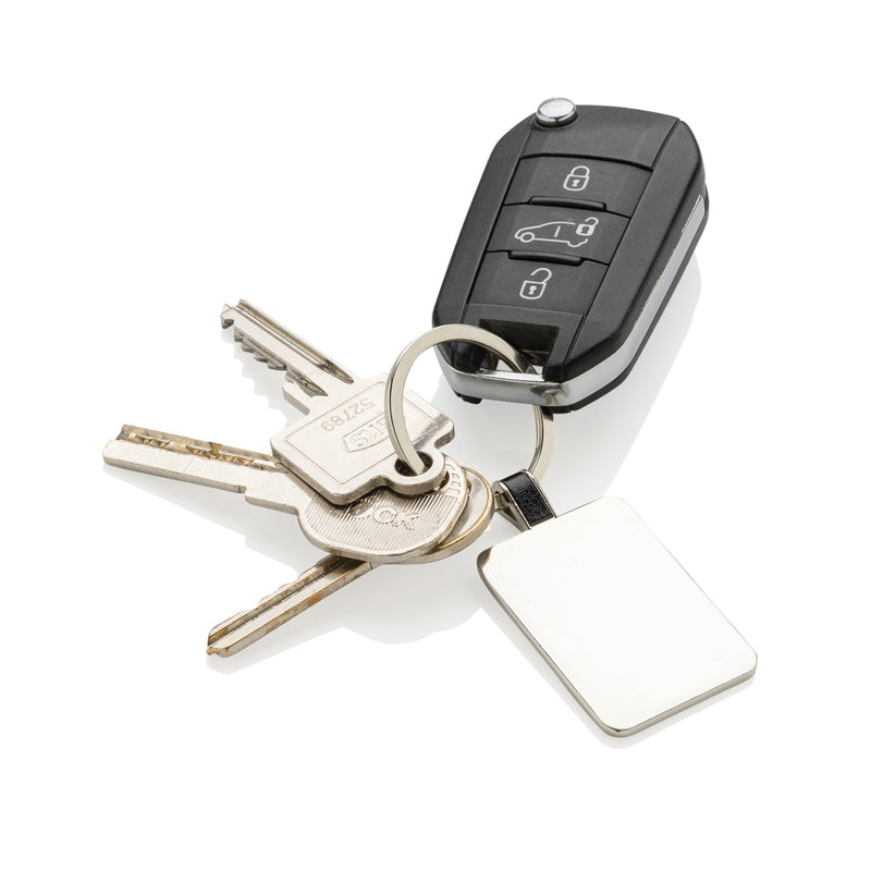 Load image into Gallery viewer, Recycled zinc alloy rectangle keyring from XD Collection, durable lanyard and keychain accessory with eco-friendly design.
