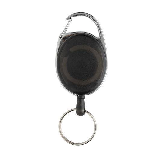 Recycled ABS roller clip keychain by XD Collection attached to a lanyard, showcasing durable, eco-friendly design.