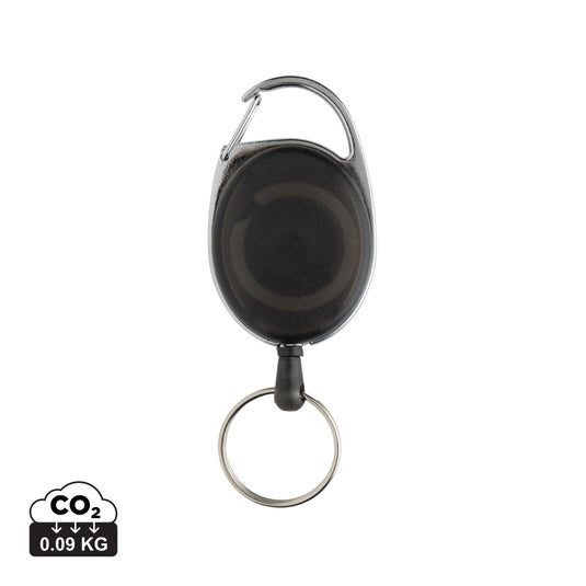 Recycled ABS roller clip keychain from XD Collection featuring a durable lanyard with a metal roller clip for keys or ID cards.