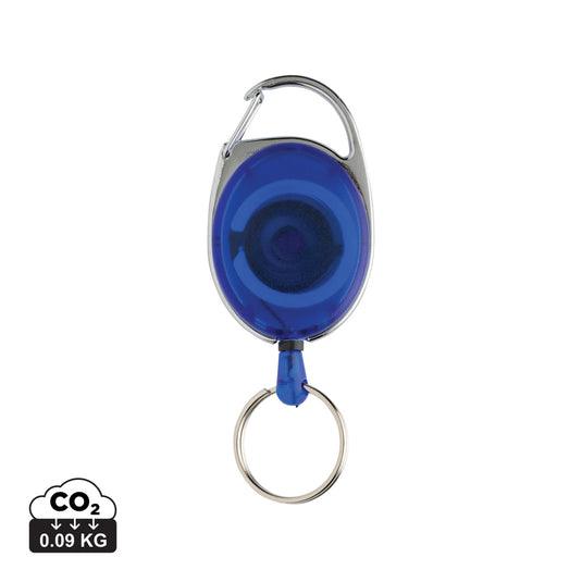Recycled ABS roller clip keychain from XD Collection with durable lanyard and secure metal clip for keys or ID cards.