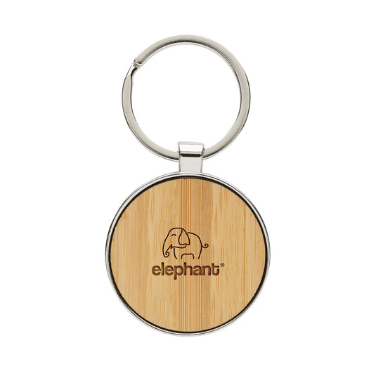 RCS recycled zinc alloy round keychain with bamboo - Custom Wood Designs