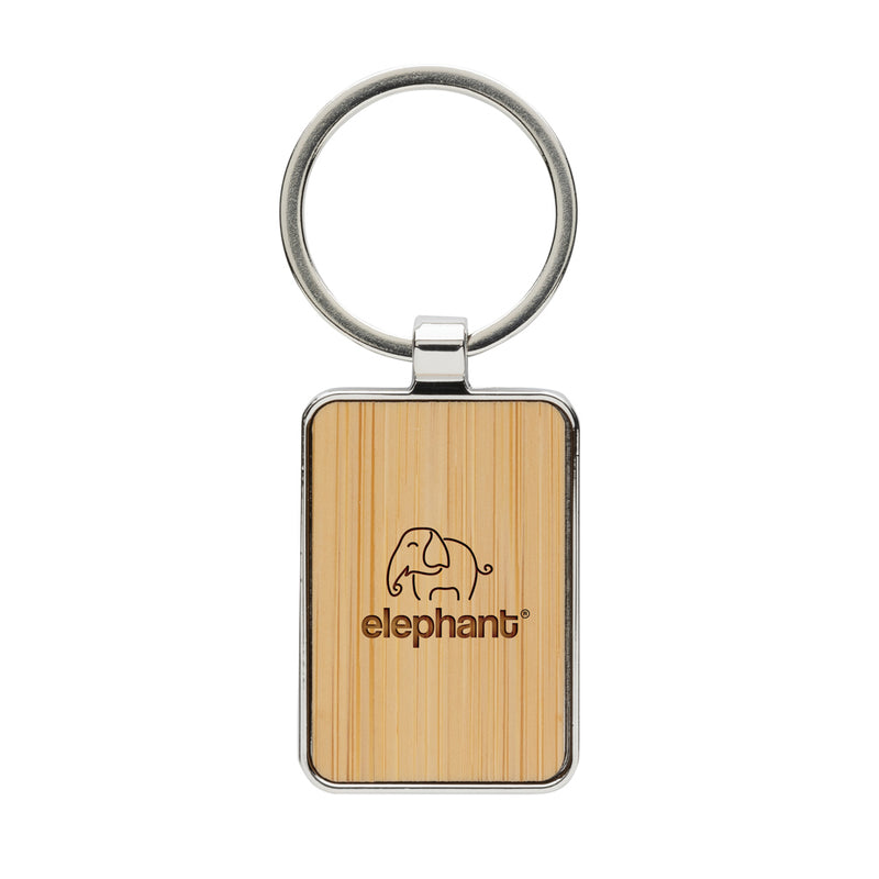 Load image into Gallery viewer, RCS recycled zinc alloy rectangle keychain with bamboo - Custom Wood Designs
