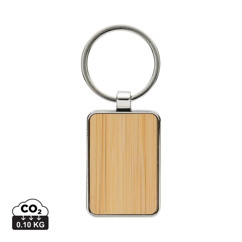 Load image into Gallery viewer, RCS recycled zinc alloy rectangle keychain with bamboo - Custom Wood Designs
