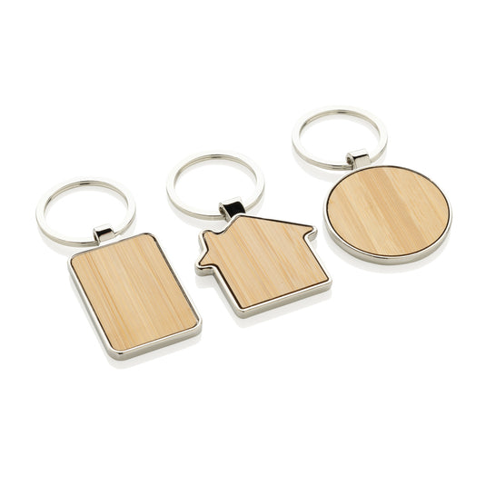 RCS recycled zinc alloy house keychain with bamboo - Custom Wood Designs