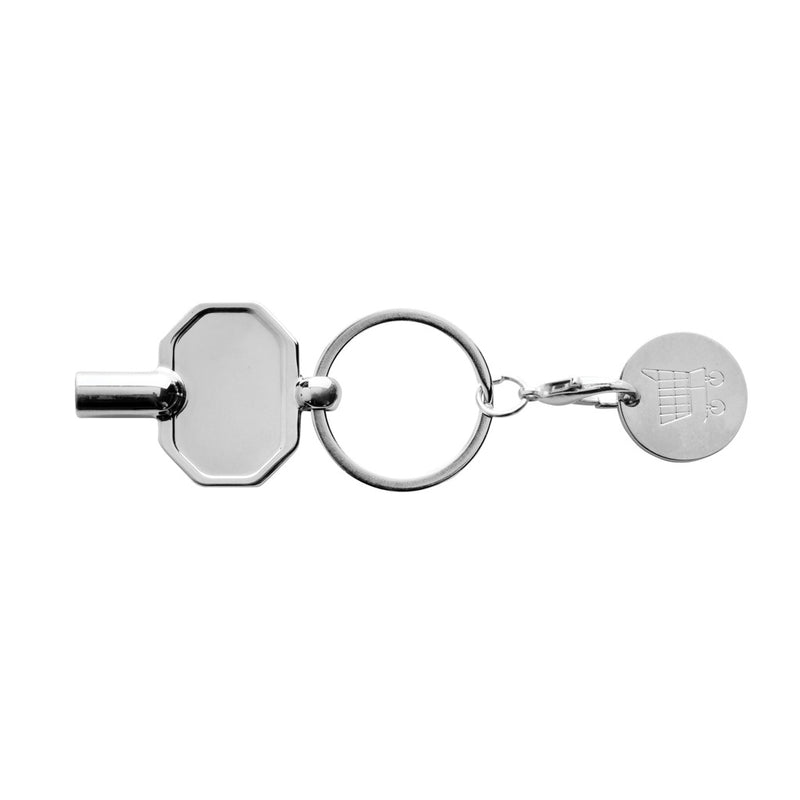 Load image into Gallery viewer, Recycled zinc alloy radiator key keychain with coin from XD Collection, attached to a lanyard, featuring detailed metal design.
