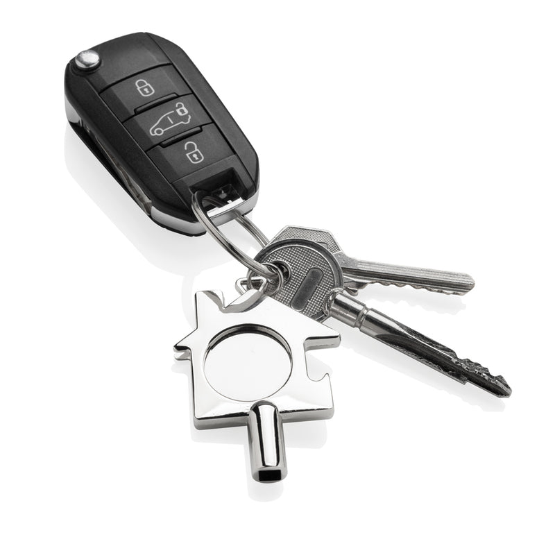 Load image into Gallery viewer, RCS recycled zinc alloy 3-in-1 keychain by XD Collection with durable design and multiple attachment options.
