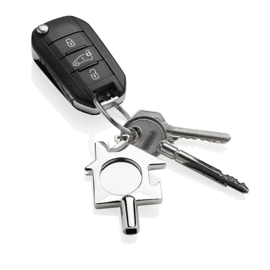 RCS recycled zinc alloy 3-in-1 keychain by XD Collection with durable design and multiple attachment options.