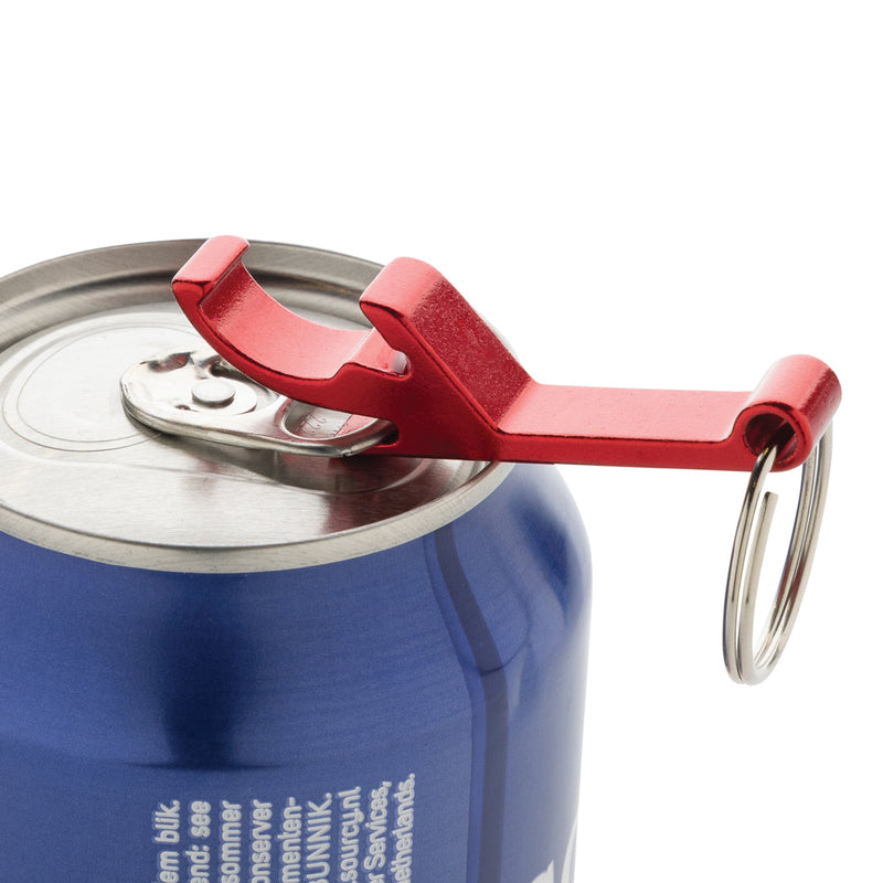 Load image into Gallery viewer, Recycled aluminum bottle and can opener attached to XD Collection lanyard, featuring a sleek, compact design for everyday use.
