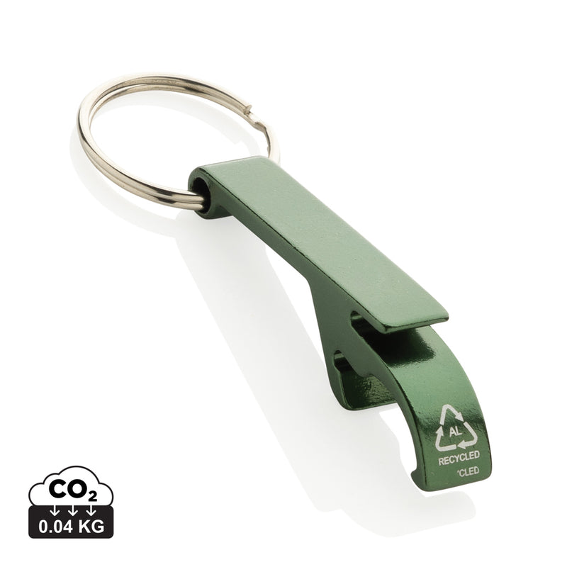 Load image into Gallery viewer, XD Collection recycled aluminum bottle and can opener attached to a lanyard, showcasing a sleek, eco-friendly design.
