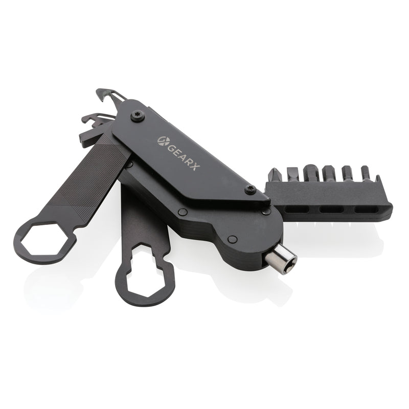 Load image into Gallery viewer, GearX bicycle tool from Tools &amp; Torches collection, compact multi-tool with various bike repair features, shown in black.
