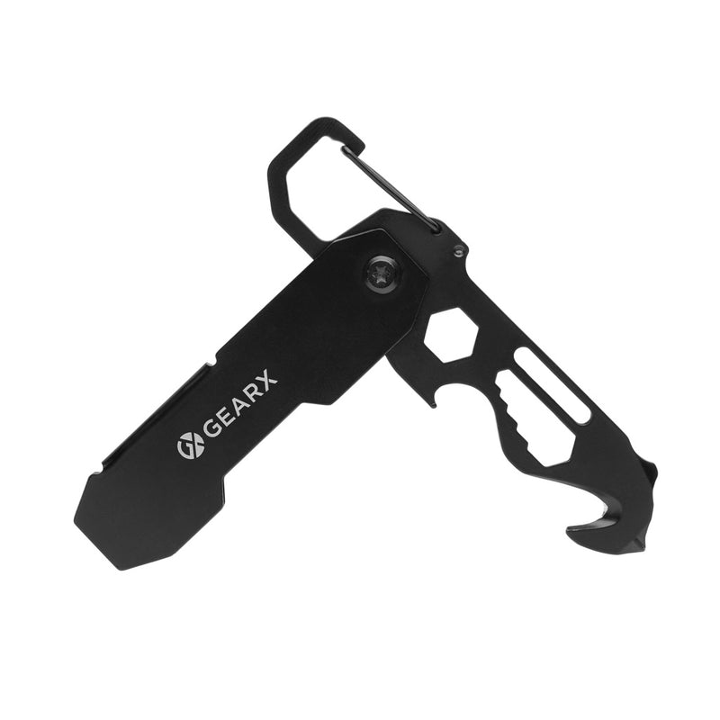 Load image into Gallery viewer, GearX foldable EDC tool with carabiner and parcel cutter, compact multi-tool for everyday carry on a white background.
