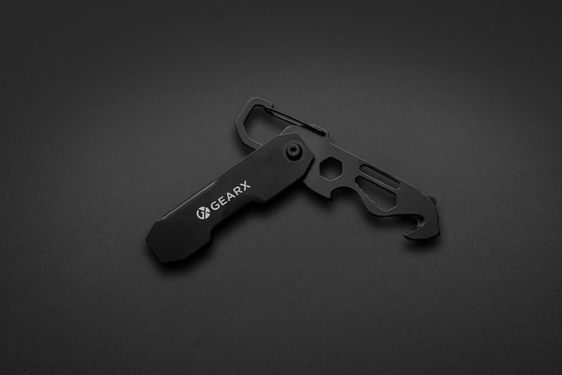 Load image into Gallery viewer, Gear X foldable EDC tool with carabiner and parcel cutter, featuring compact design and multi-tool functionality.
