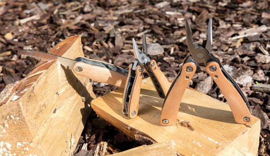 Compact Wood Multitool Mini from XD Collection, featuring versatile tools and torch for woodworking projects.