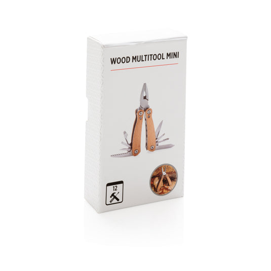 Wood multitool mini from XD Collection, compact tools and torch with wooden handle for versatile woodworking tasks.