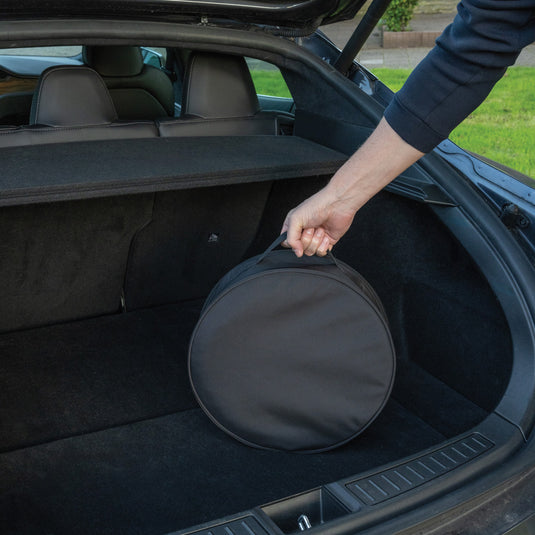 XD Collection Volty Aware™ RPET EV-cable storage bag for car safety, with durable fabric and compact design for organizing charging cables.