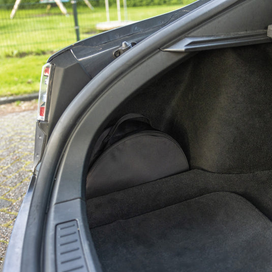 XD Collection Volty Aware RPET EV-cable storage bag for car and safety, shown with neatly organized electric vehicle charging cables.
