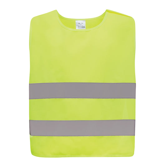 High-visibility safety vest for children ages 7-12 by XD Collection, made from recycled PET, with bright reflective panels.