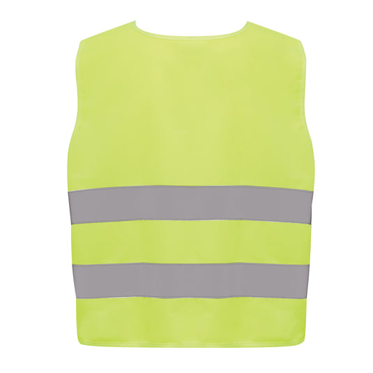 High-visibility safety vest for children aged 7-12 from XD Collection, made of recycled PET for car and safety use.