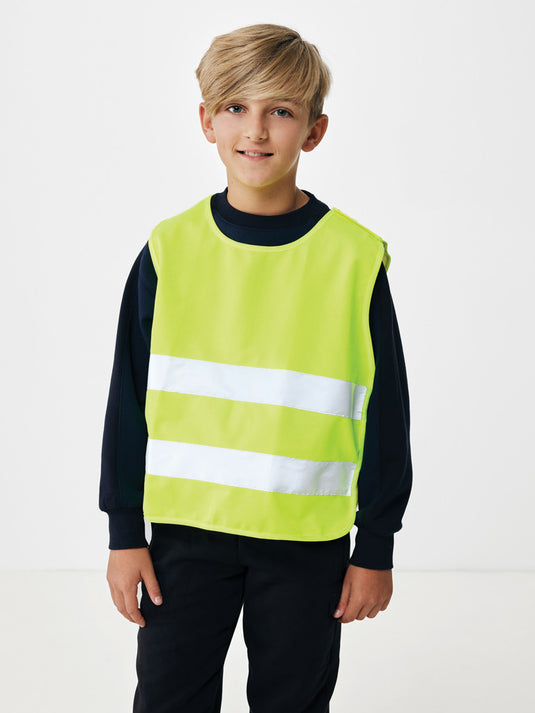 High-visibility safety vest for kids aged 7-12 by XD Collection, made from recycled PET for added safety and eco-friendliness.
