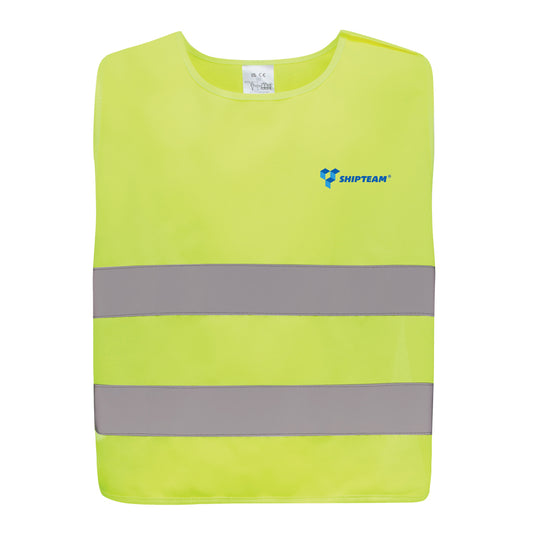 High-visibility safety vest for kids aged 7-12 by XD Collection, made from recycled PET plastic, featuring bright safety colors.