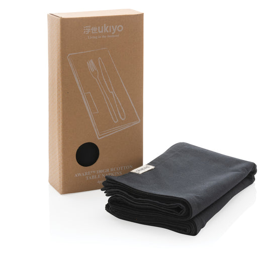 Set of four Ukiyo Aware™ 180g cotton table napkins in natural color, ideal for home dining and table decor.
