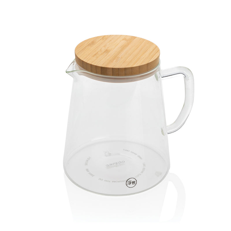 Load image into Gallery viewer, Ukiyo borosilicate glass carafe with bamboo lid, 1.2L, showcasing transparent glass and natural bamboo cap for stylish drinkware.
