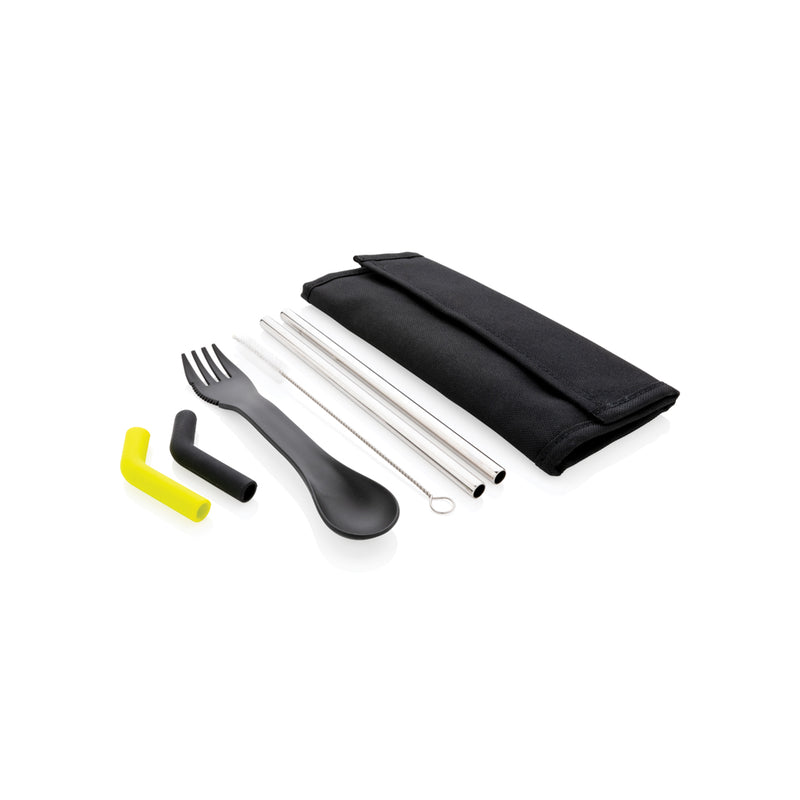 Load image into Gallery viewer, Tierra 2pcs straw and cutlery set in pouch - Custom Wood Designs

