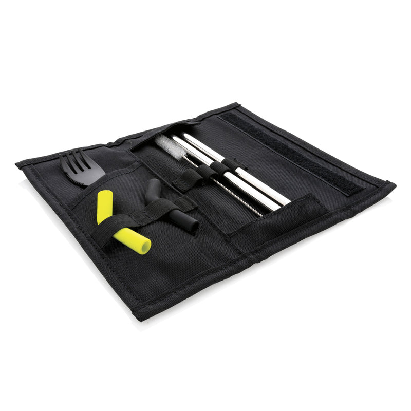 Load image into Gallery viewer, Tierra 2pcs straw and cutlery set in pouch - Custom Wood Designs
